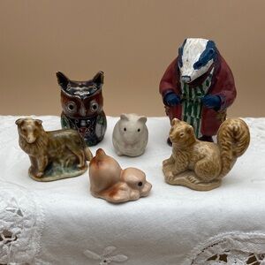 Lot of Smalls - Wade Whimsies, Cloisonné Owl, Hagen Renaker, Mr. Badger, Mouse